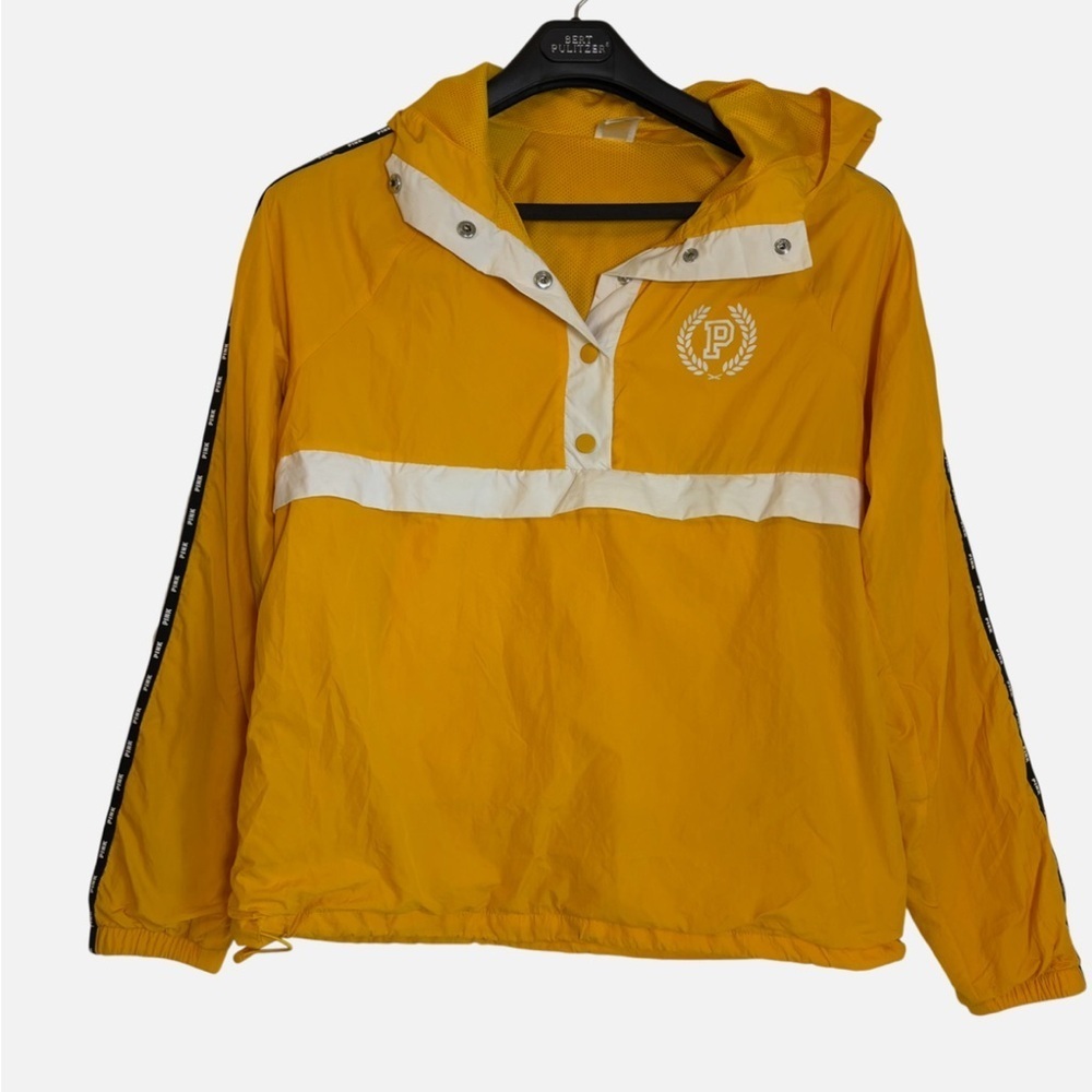Pink Victoria's Secret Quarter Zip Pullover Hooded Windbreaker Jacket Yellow XS